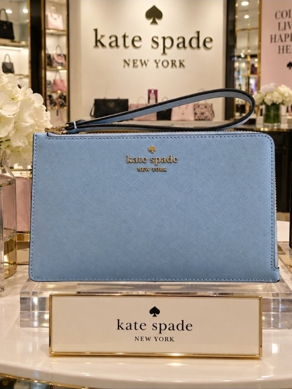 kate spade New York Light Blue Leather Wristlet